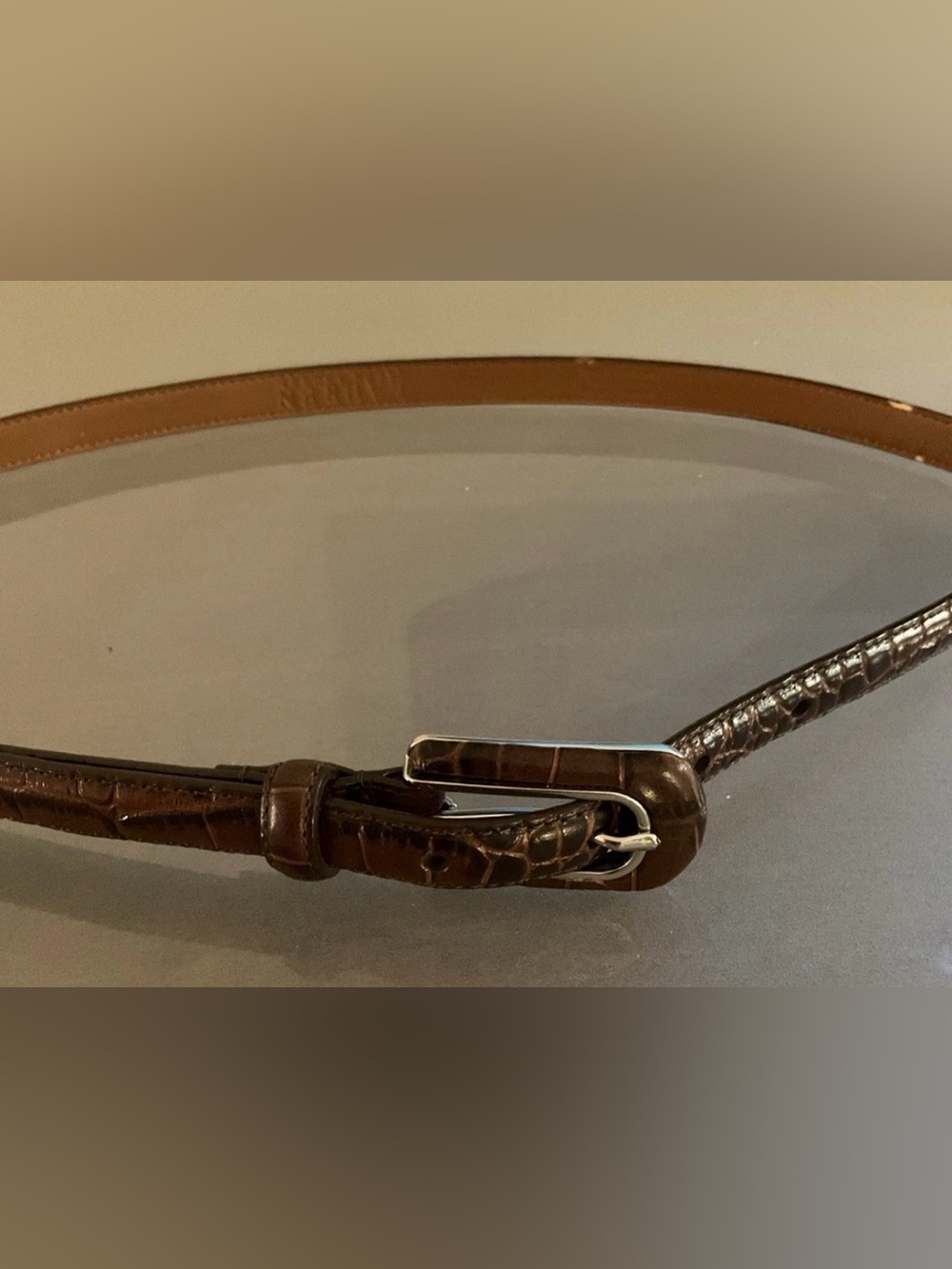 Lauren Ralph Lauren Skinny Leather Belt Embossed Brown Classic Brown